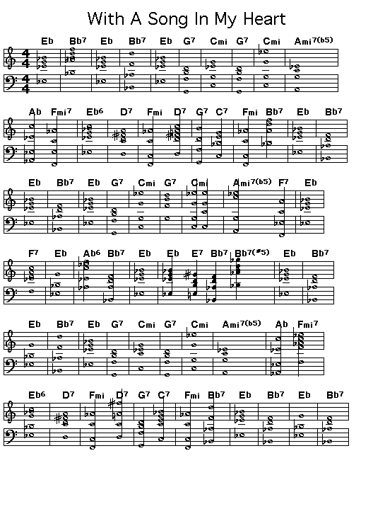 With A Song In My Heart, p1: Page 1 of the score of the chord progression of Richard Rodgers' "With A Song In My Heart".
