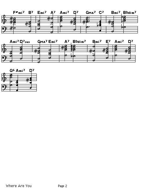 Where Are You, p2: Page 2 of the score for&nbsp;the chord changes for Jimmy McHugh's "Where Are You".