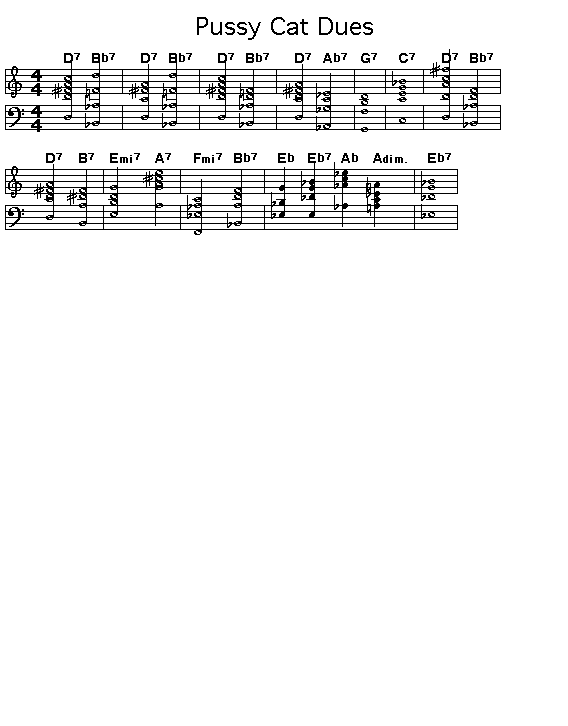 Pussy Cat Dues, p1: GIF image of the chord changes for Charles Mingus's "Pussy Cat Dues".