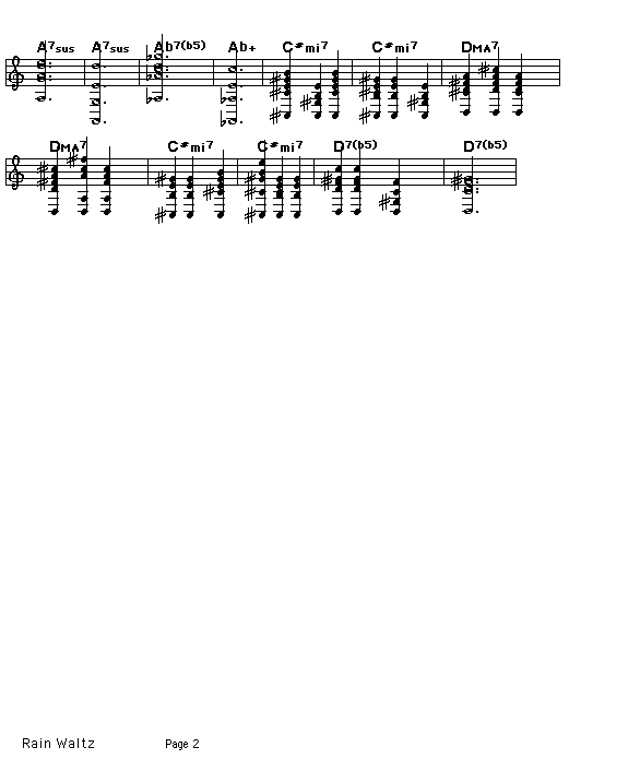 Rain Waltz, p2: Page 2 of the score for the chord changes of Fred Hersch's "Rain Waltz".