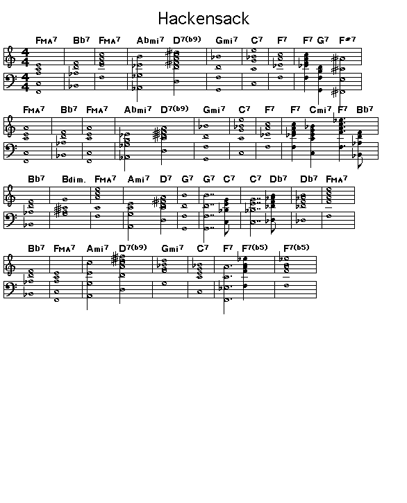 Hackensack, p1: Printable GIF image of the chord changes for Thelonious Monk's "Hackensack".