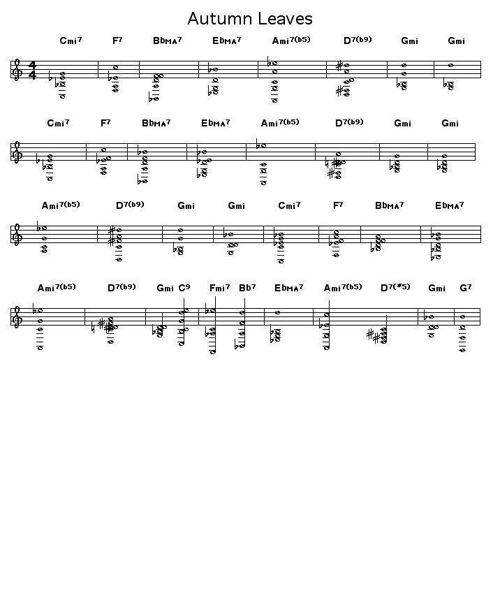 Autumn Leaves: Gif rendering of the chord progression for Johnny Mercer's "Autumn Leaves".  <P></P>