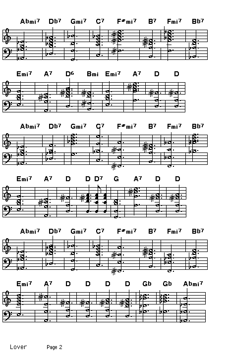 Lover, page 2: Page 2 of the score for the chord progression of Richard Rodgers' "Lover".