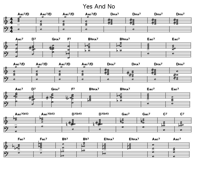 Yes And No, page 1: GIF image of page 1 of the score for Wayne Shorter's "Yes And No".