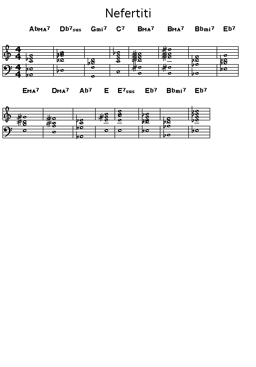 Nefertiti, p1: Printable GIF image of the score of the chord progression for Wayne Shorter's "Nefertiti".